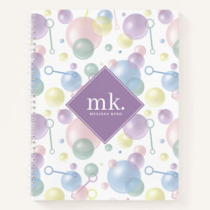 Carnet Joli motif de bulle coloré avec monogramme