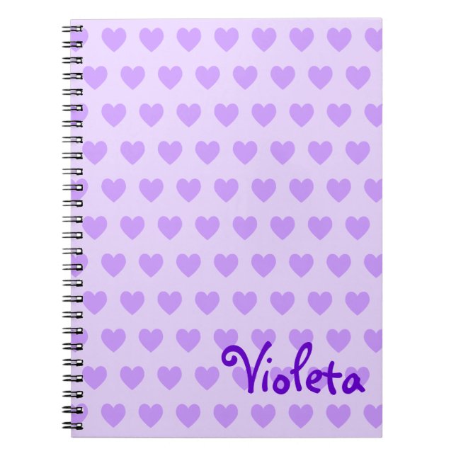 Carnet Joli Motif de coeur personnalisé violet (Devant)