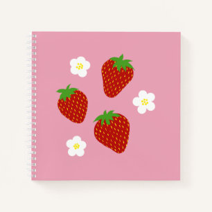 Carnet Joli motif de fraise sur fond rose