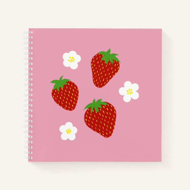 Carnet Joli motif de fraise sur fond rose (Devant)