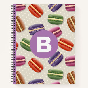Carnet Joli motif de macaron pointillé monogramme violet
