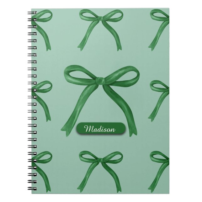Carnet Joli motif de nœud vert personnalisé élégant (Devant)