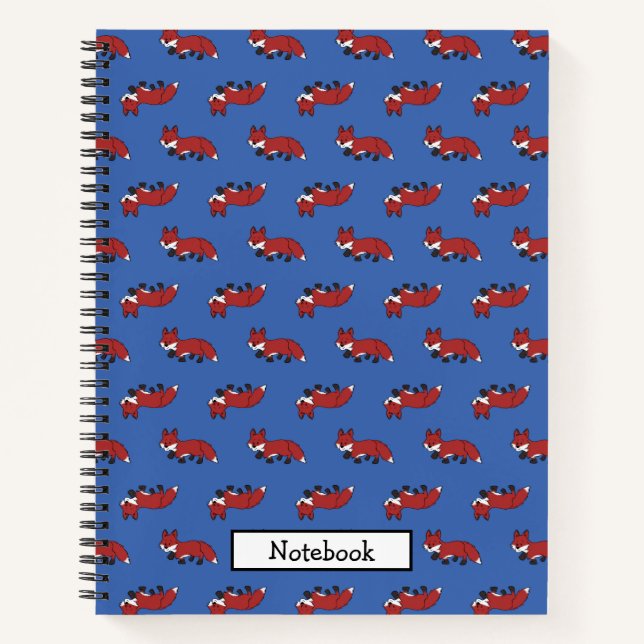 Carnet Joli motif de renard rouge sur fond bleu (Devant)