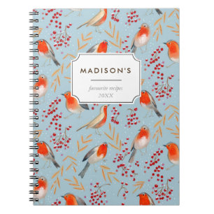 Carnet Joli motif de rouge-robin de Noël bleu
