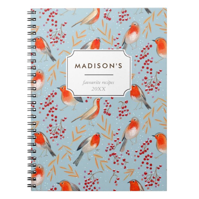 Carnet Joli motif de rouge-robin de Noël bleu (Devant)