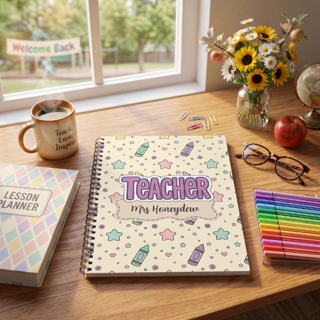 Carnet Joli motif d'école de crayon d'enseignant mignon  (Créateur téléchargé)