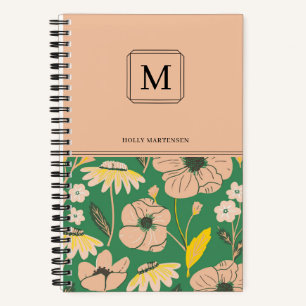 Carnet Joli motif floral à monogramme personnalisé avec n
