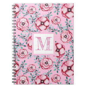 Carnet Joli motif floral à monogramme rose 