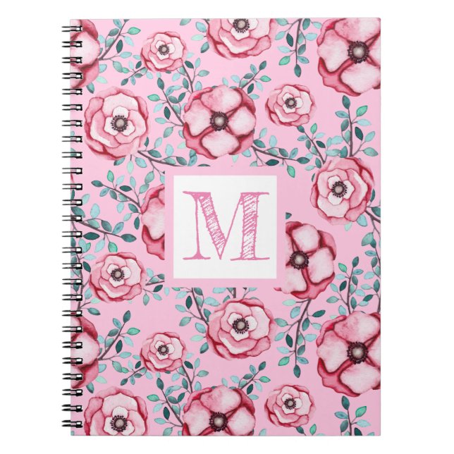 Carnet Joli motif floral à monogramme rose  (Devant)
