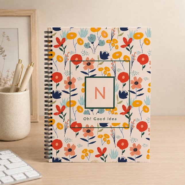 Carnet Joli motif floral monogramme rose poudré (Créateur téléchargé)