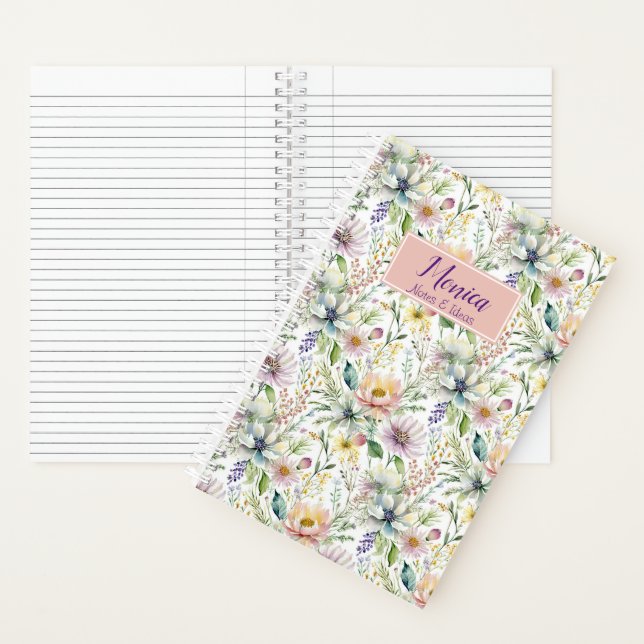 Carnet Joli motif floral pastel personnalisé (À l'intérieur)