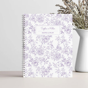 Carnet Joli motif floral pourpre avec Monogramme d'oiseau