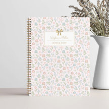 Joli motif floral rose vert avec monogramme à nœud