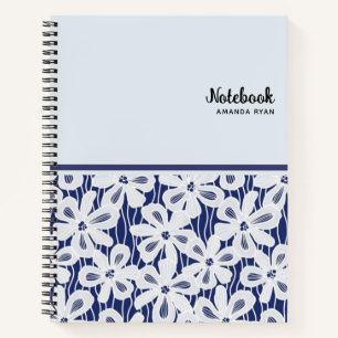 Carnet Joli motif floral vintage bleu marine blanc