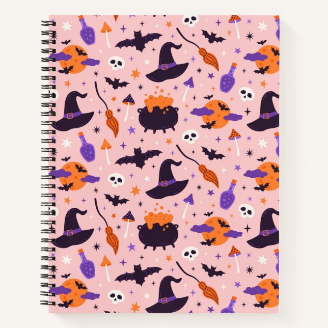 Carnet Joli motif Halloween violet et rose (Devant)