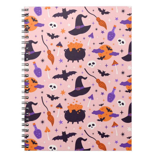 Carnet Joli motif Halloween violet et rose (Devant)