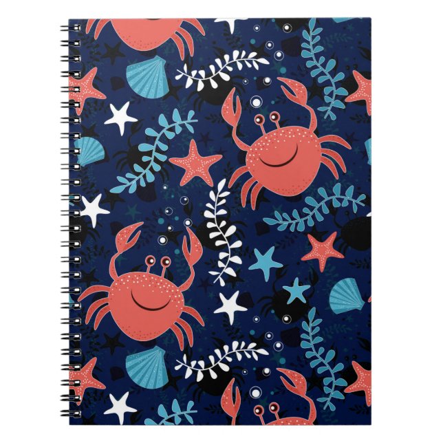 Carnet Joli motif marin avec des crabes. (Devant)