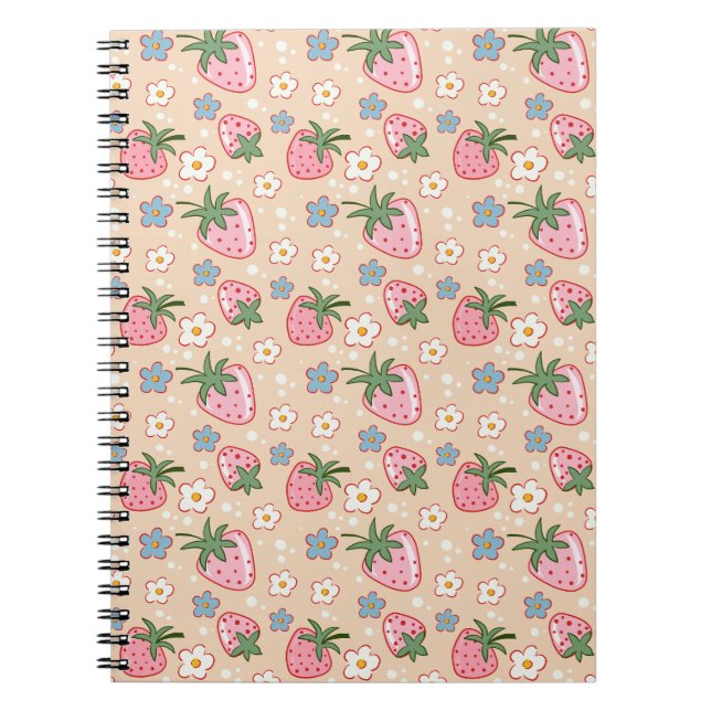 Carnet Joli motif sans couture de fraise et de marguerite (Devant)