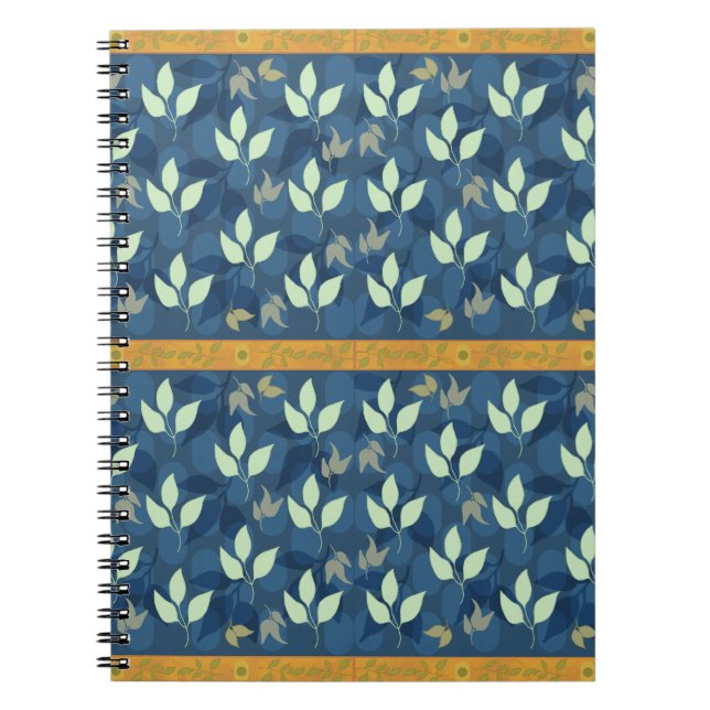 Carnet Joli Motif vert et bleu feuilles (Devant)
