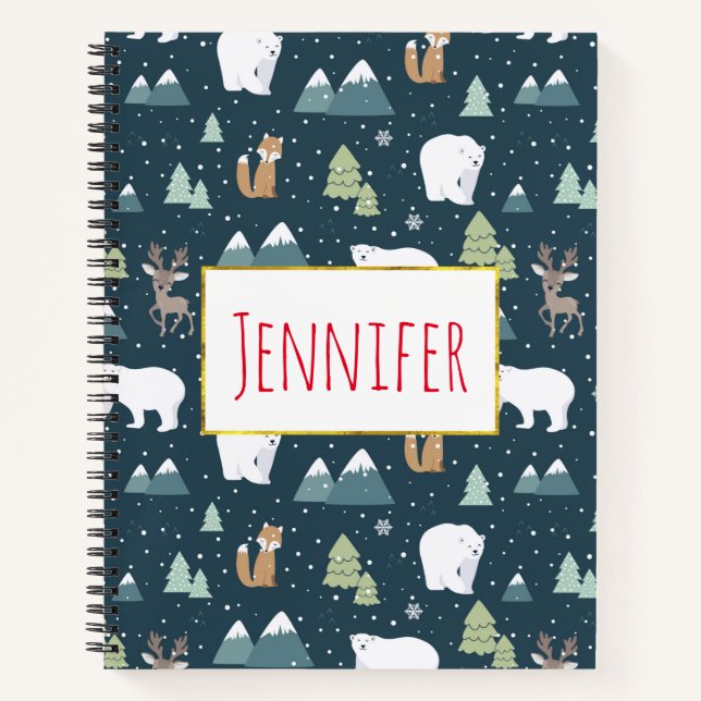 Carnet Joli Noël Animaux d'hiver Motif rustique (Devant)