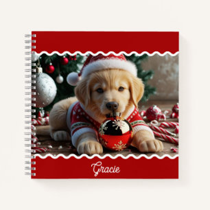Carnet Joli Noël Golden Retriever Puppy Personnalisé