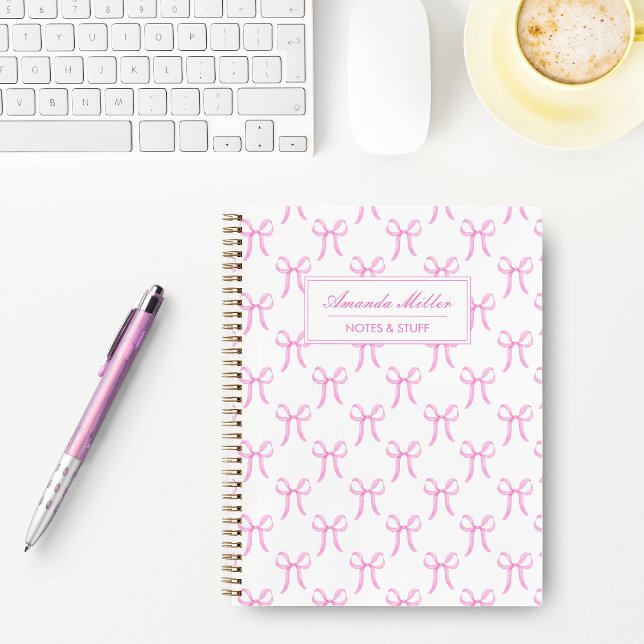 Carnet Joli Nœuds Coquette Rose Monogramme Féminin (Créateur téléchargé)