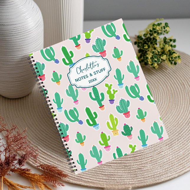 Carnet Joli nom de script monogrammé de cactus pastel  (Créateur téléchargé)