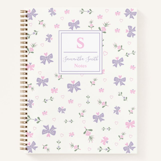 Carnet Joli nom monogramme coquette fleurs et noeuds papi (Devant)