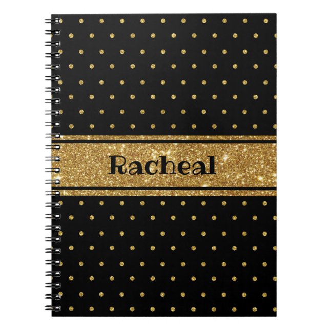 Carnet Joli Nom Personnalisé avec Paillettes Or et Points (Devant)