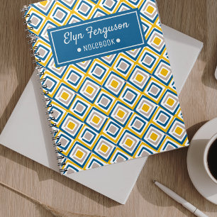Carnet Joli Nom Personnalisé Bleu Motif ethnique