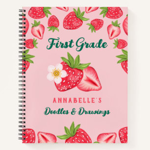 Carnet Joli nom personnalisé fraise rose école primaire E