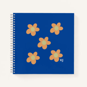 Carnet Joli Orange Fleurs Joyeuses +Personnalisé Initial