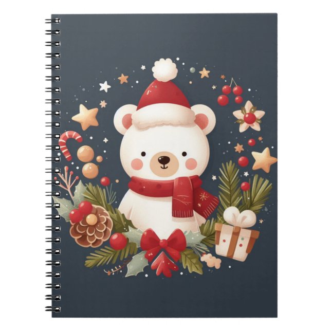 Carnet Joli ours de Noël/d'hiver en couronne (Devant)