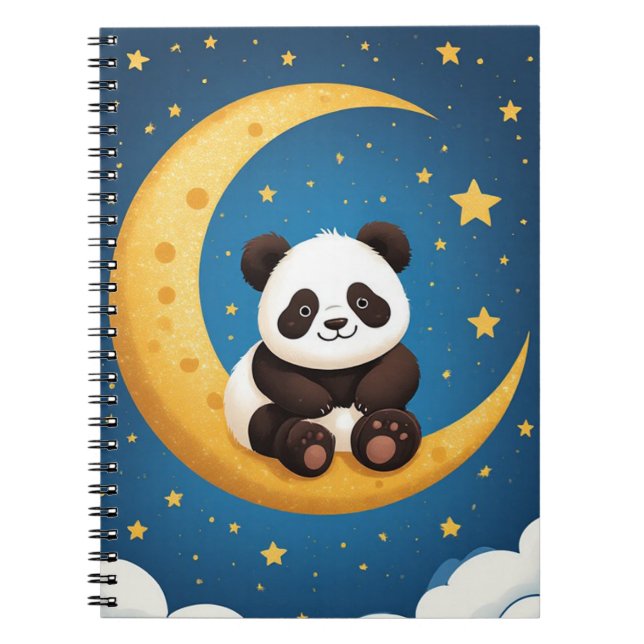 Carnet Joli panda assis sur un croissant de lune doré (Devant)