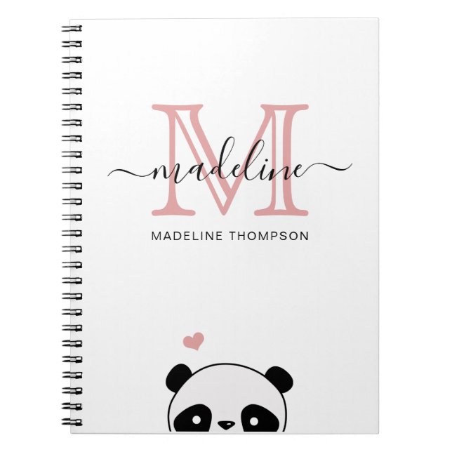 Carnet Joli Panda Blush Pink Monogramme Script (Devant)
