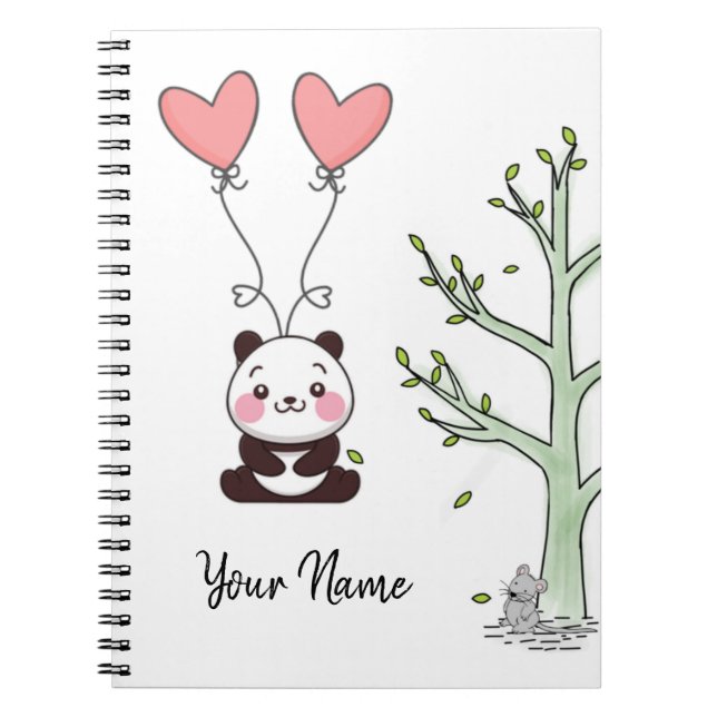 Carnet Joli Panda fille rose Personnalisé (Devant)
