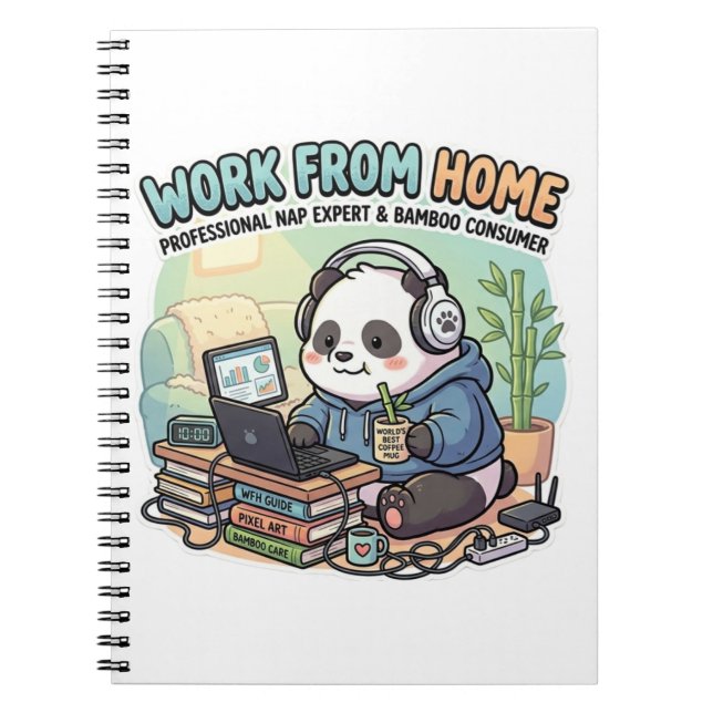 Carnet Joli Panda Travaille De Chez Lui   (Devant)