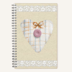 Carnet Joli papier kraft avec coeur écossais avec dentell
