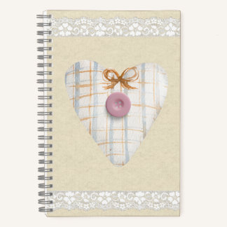 Carnet Joli papier kraft avec coeur écossais avec dentell