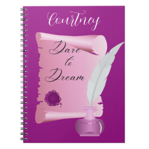 Carnet Joli parchemin rose et plume "Osez rêver"