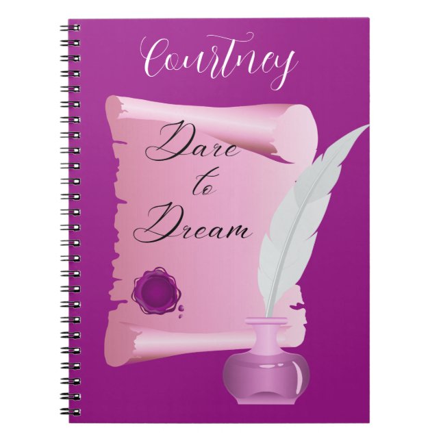 Carnet Joli parchemin rose et plume "Osez rêver"  (Devant)