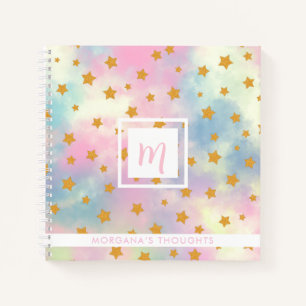 Carnet Joli Pastel Rose avec Étoiles Dorées Monogramme Ca