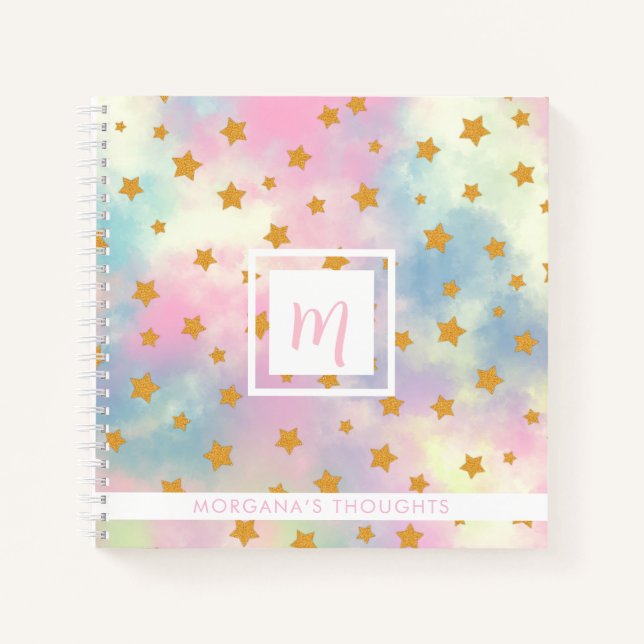 Carnet Joli Pastel Rose avec Étoiles Dorées Monogramme Ca (Devant)