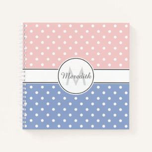 Carnet Joli Pastel Rose bleu Polka Motif Monogramme