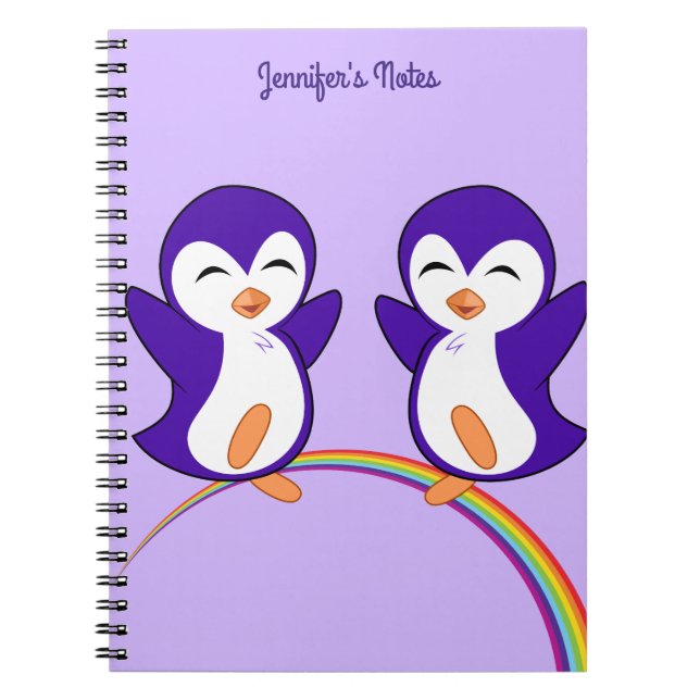 Carnet Joli Penguin pourpre Arc-en-ciel Monogrammes enfan (Devant)