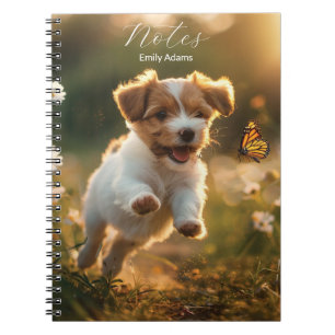 Carnet Joli petit chiot à la recherche d'un papillon