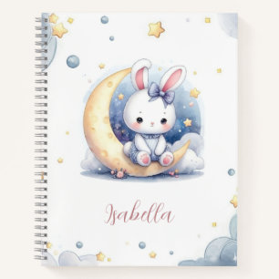 Carnet joli petit lapin assis sur la lune