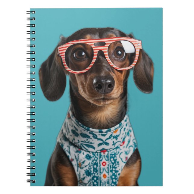 Carnet Joli Petit Teckel Avec Des Lunettes Rouges (Devant)