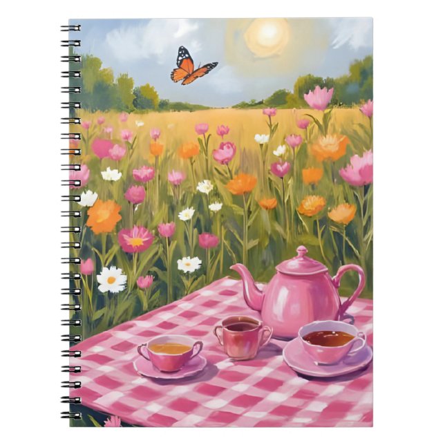 Carnet Joli Pique-Nique Rose | Papillon de thé de champ d (Devant)