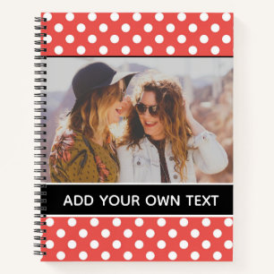 Carnet Joli Polka rouge point photo et texte personnalisé